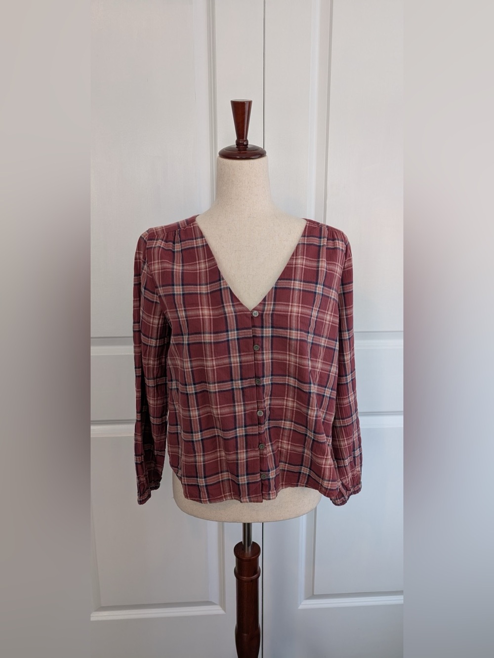 MADEWELL Women’s Stratford Plaid Long Sleeve Shirt Pink Blue White Size Small